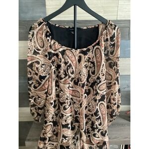 Tamara H XL Woman's Sheer Paisley Blouse In Brown & Black